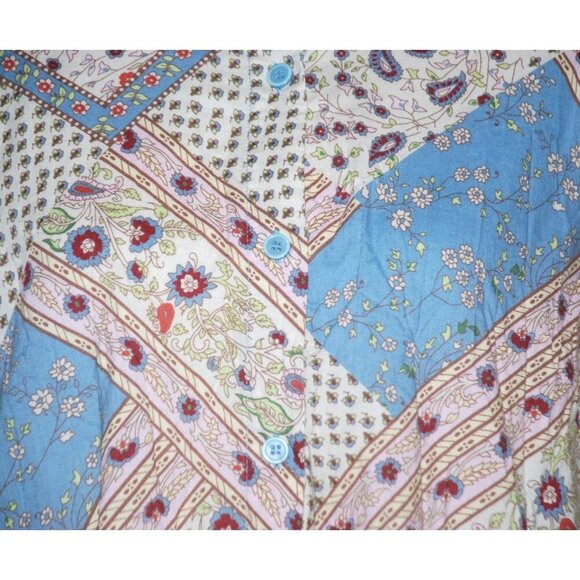 Lemon Grass Patchwork Ladies Blouse Top Size XL Button Up Gannycore Artsy Hippie - Picture 3 of 7